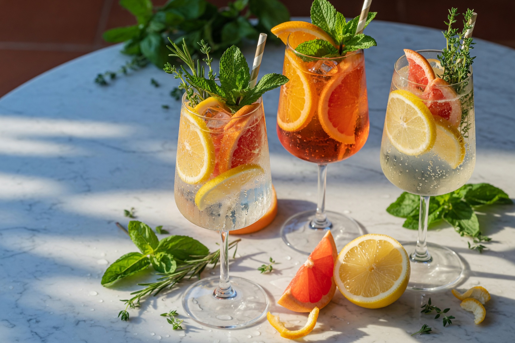 Cool drinks with citrus and herbs.